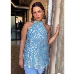 Never Fully Dressed Blue and Gold Metallic Animal-Print Tunic